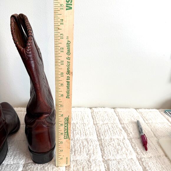 Tony Lama Mens Chocolate Brown Leather Boots Size 9.5 Cowboy Barn Western Ranch - Picture 8 of 15
